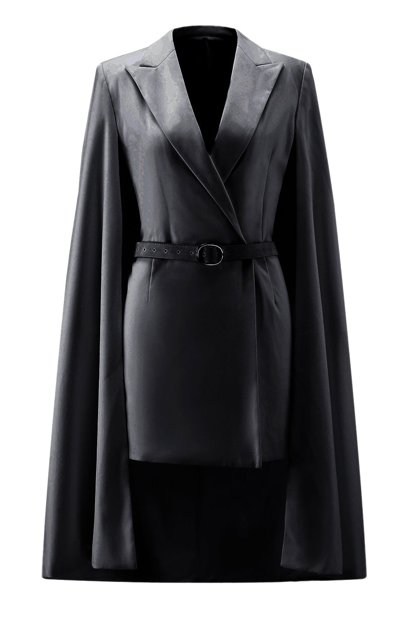 Load image into Gallery viewer, White Satin Peak Lapel Cape Short Work Blazer Dress