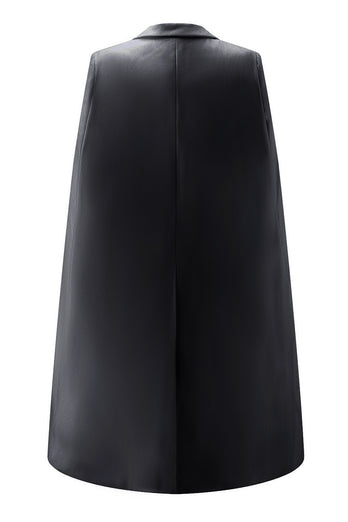 White Satin Bodycon Peak Lapel Short Work Blazer Dress with Cape