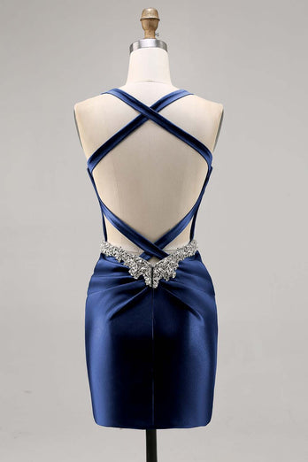 Sparkly Dark Green Satin Corset Tight Short Homecoming Dress with Beading