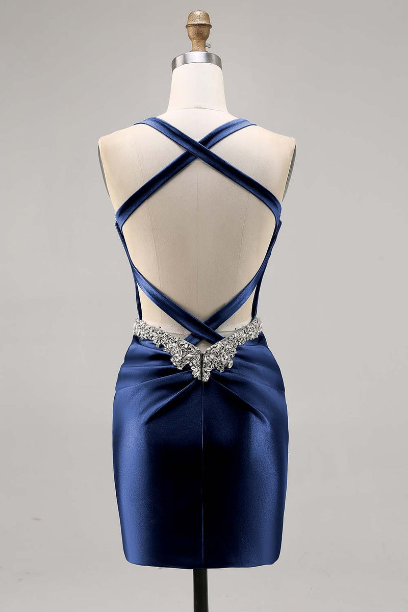 Load image into Gallery viewer, Sparkly Dark Green Satin Corset Tight Short Homecoming Dress with Beading