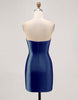 Load image into Gallery viewer, Sparkly Fuchsia Satin Strapless Tight Short Homecoming Dress with Rhinestones