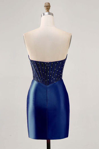 Sparkly Fuchsia Strapless Short Tight Corset Satin Homecoming Dress