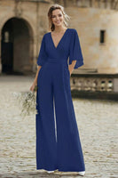 Load image into Gallery viewer, Ivory V-Neck Half Sleeves Long Wedding Jumpsuits with Pockets