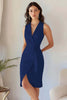 Load image into Gallery viewer, Queendancer Women Sky Blue Satin Short Work Blazer Dress with Sash Bodycon V-Neck Sleeveless Cocktail Dress
