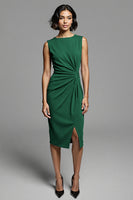 Load image into Gallery viewer, Grey Bodycon Satin Ruched Midi Work Dress with Slit