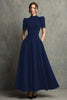 Load image into Gallery viewer, Elegant Black A-Line High Neck Short Sleeves Long Formal Dress with Pockets