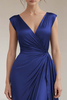 Load image into Gallery viewer, Grey Blue V-Neck Sheath V-Neck Long Satin Formal Dress with Ruffles