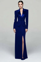 Load image into Gallery viewer, 2 Piece Black Peak Lapel Pencil Long Blazer Dress with Slit