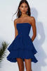 Load image into Gallery viewer, Sky Blue A Line Chiffon Ruched Strapless Short Cocktail Dress with Ruffles