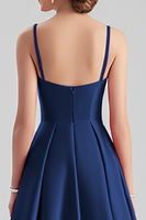 Load image into Gallery viewer, Black A Line Satin Spaghetti Straps Long Formal Dress