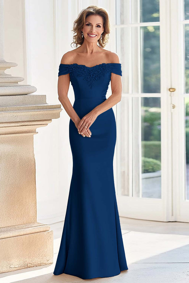 Load image into Gallery viewer, Elegant Champagne Mermaid Off The Shoulder Mother of the Bride Dress with Lace