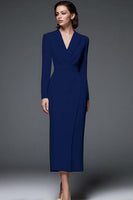 Load image into Gallery viewer, Queendancer Women Simple Ivory Pencil Long Blazer Dress with Sleeves Shawl Lapel Work Dress