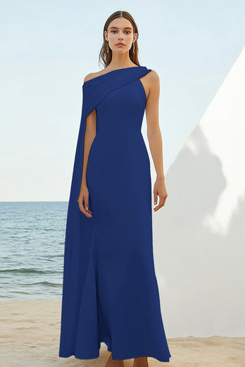 White Chiffon Sheath Asymmetrical Rehearsal Dinner Dress