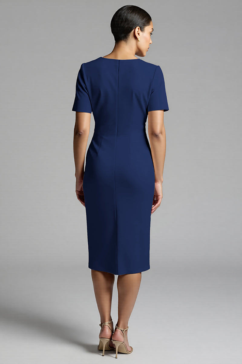 Load image into Gallery viewer, Tahiti Bodycon V-Neck Midi Satin Work Dress with Sleeves