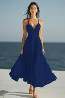 Load image into Gallery viewer, Ivory A Line Spaghetti Straps Beach Maxi Engagement Dress