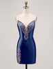 Load image into Gallery viewer, Sparkly Fuchsia Satin Strapless Tight Short Homecoming Dress with Rhinestones