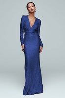 Load image into Gallery viewer, Sparkly Gold Mermaid Sequin V-Neck Long Sleeves Holiday Party Dress