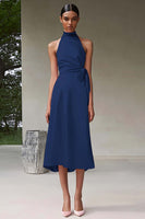 Load image into Gallery viewer, Dusty Sage A Line Satin Halter Long Formal Dress