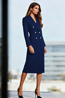 Load image into Gallery viewer, Black Peak Lapels Double Breasted Pencil Midi Blazer Dress