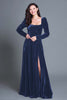 Load image into Gallery viewer, Burgundy Velvet Square Neck Long Sleeves Holiday Party Dress with Slit