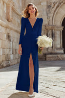 Load image into Gallery viewer, Ivory V-Neck Sheath Long Sleeves Wedding Dress with Slit