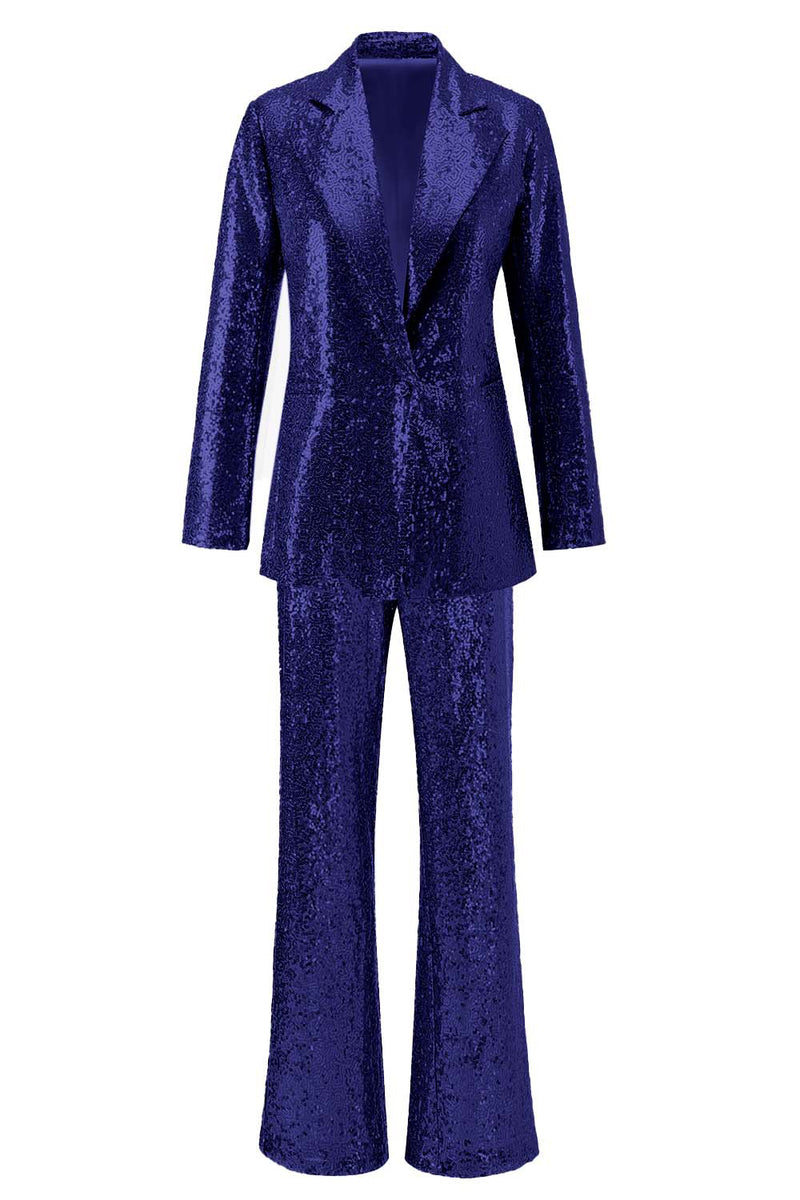 Load image into Gallery viewer, Sparkly Silver Sequin Notched Lapel 2 Piece Women Prom Suits
