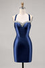 Load image into Gallery viewer, Sparkly Dark Green Satin Corset Tight Short Homecoming Dress with Beading