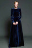 Load image into Gallery viewer, Simple Dark Purple A Line Velvet Long Holiday Party Dress with Sleeves