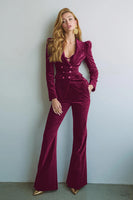 Load image into Gallery viewer, Burgundy 2 Piece Velvet Notched Lapel Women Prom Suits with Pockets
