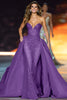 Load image into Gallery viewer, Sparkly Dark Red A Line Satin Strapless Sequin Long Pageant Dress with Cape