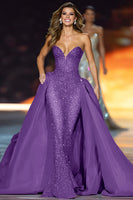 Load image into Gallery viewer, Queendancer Women Sparkly Dark Red Sequin Long Pageant Dress Strapless Satin A Line Ball Gown Gala Dress with Cape