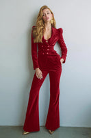 Load image into Gallery viewer, Burgundy 2 Piece Velvet Notched Lapel Women Prom Suits with Pockets