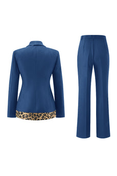 2 Piece Black Shawl Lapel Leopard Printed Women Prom Suits with Bow