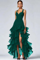 Load image into Gallery viewer, Black Organza A Line Tiered Thick Straps Ruffled Long Formal Dress
