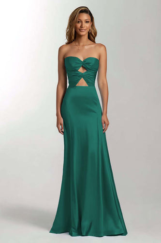 Dark Green Cut Out Mermaid Sweetheart Satin Long Formal Dress