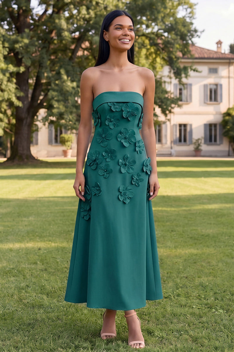 Load image into Gallery viewer, Yellow Strapless A Line Floral Maxi Formal Dress