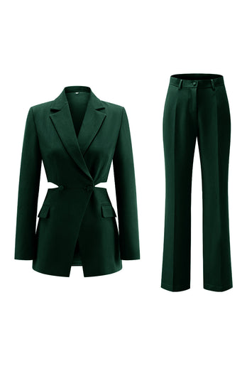2 Piece Grey Blue Cut Out Notched Lapel Women Prom Suits