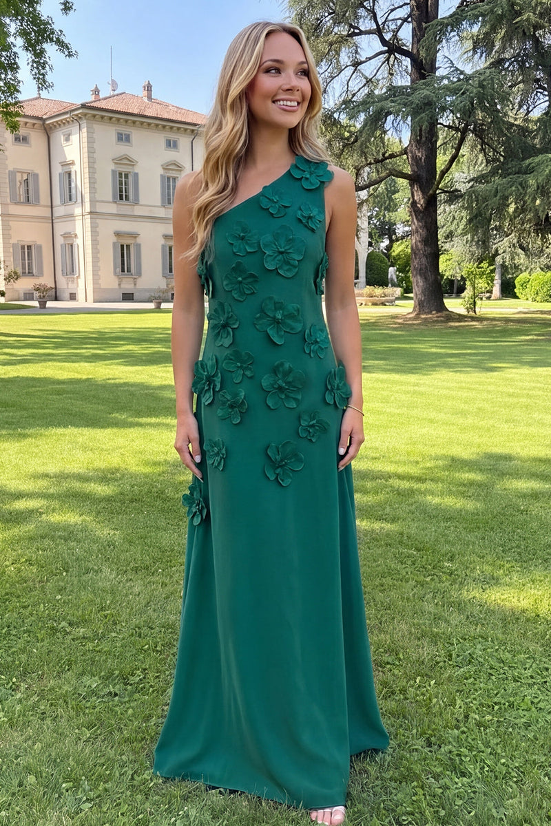Load image into Gallery viewer, Yellow One Shoulder Floral Sheath Maxi Formal Dress