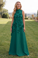 Load image into Gallery viewer, Blue A Line Floral High Neck Long Formal Dress