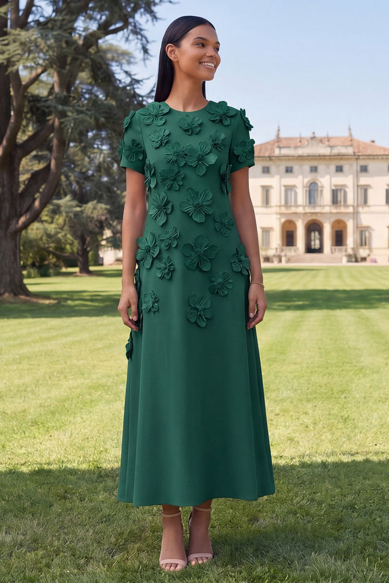 Load image into Gallery viewer, Butter Yellow Round Neck A Line Floral Maxi Formal Dress with Sleeves