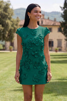 Load image into Gallery viewer, Butter Blue Floral Round Neck Short Homecoming Dress with Sleeves