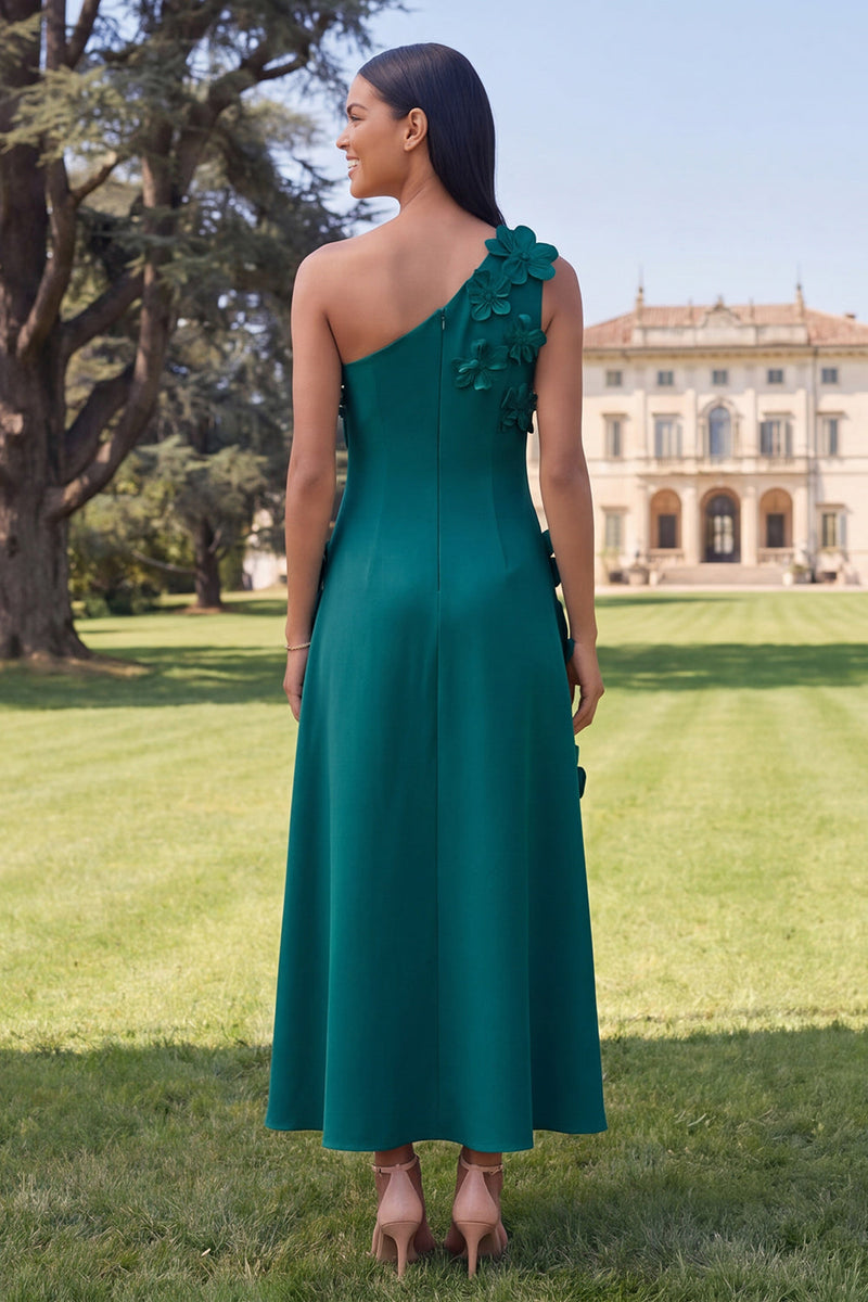 Load image into Gallery viewer, Floral Yellow A Line One Shoulder Maxi Formal Dress