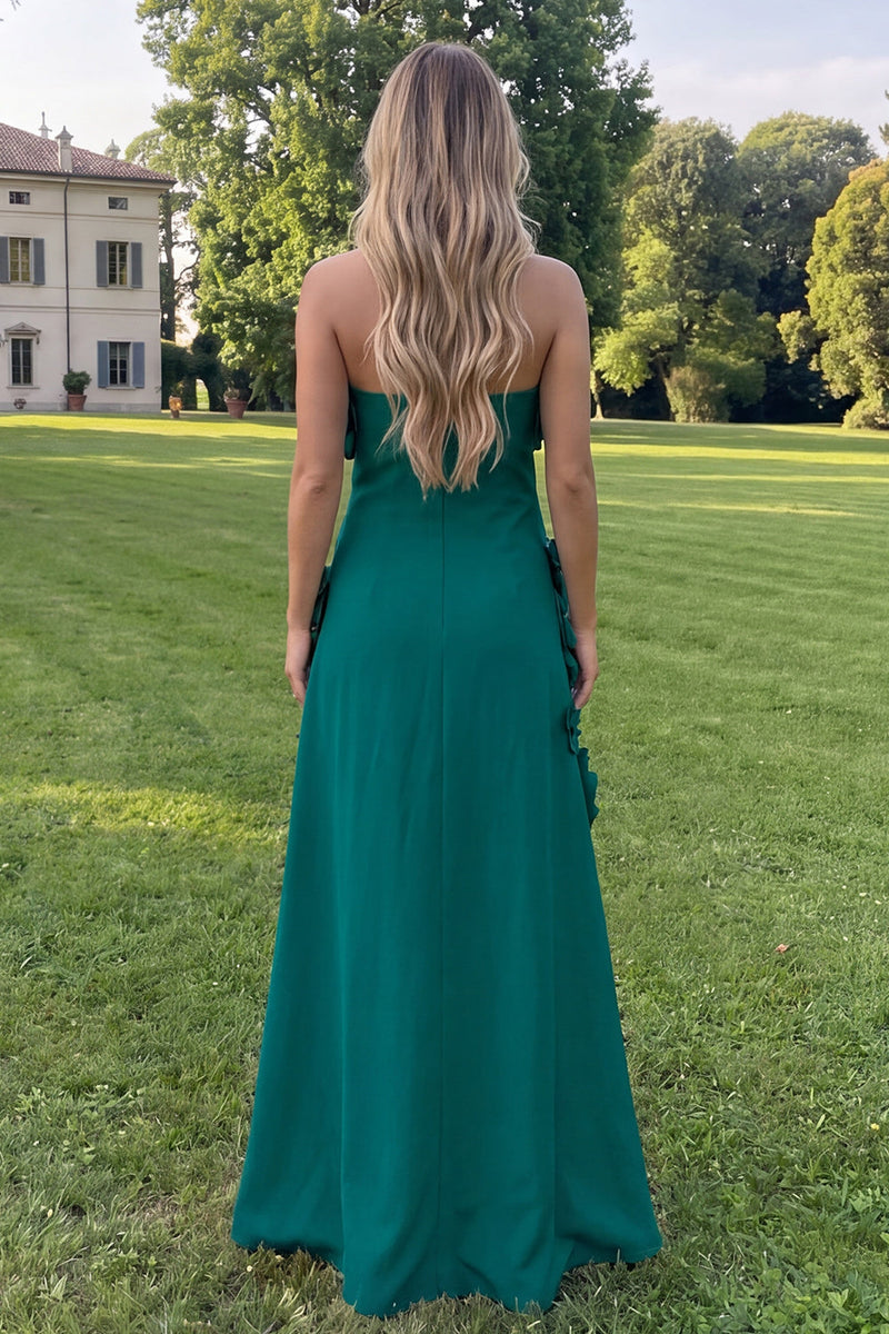 Load image into Gallery viewer, Sage Green Strapless A Line Floral Maxi Formal Dress