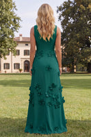Load image into Gallery viewer, Hot Pink A Line Boat Neck Floral Maxi Formal Dress