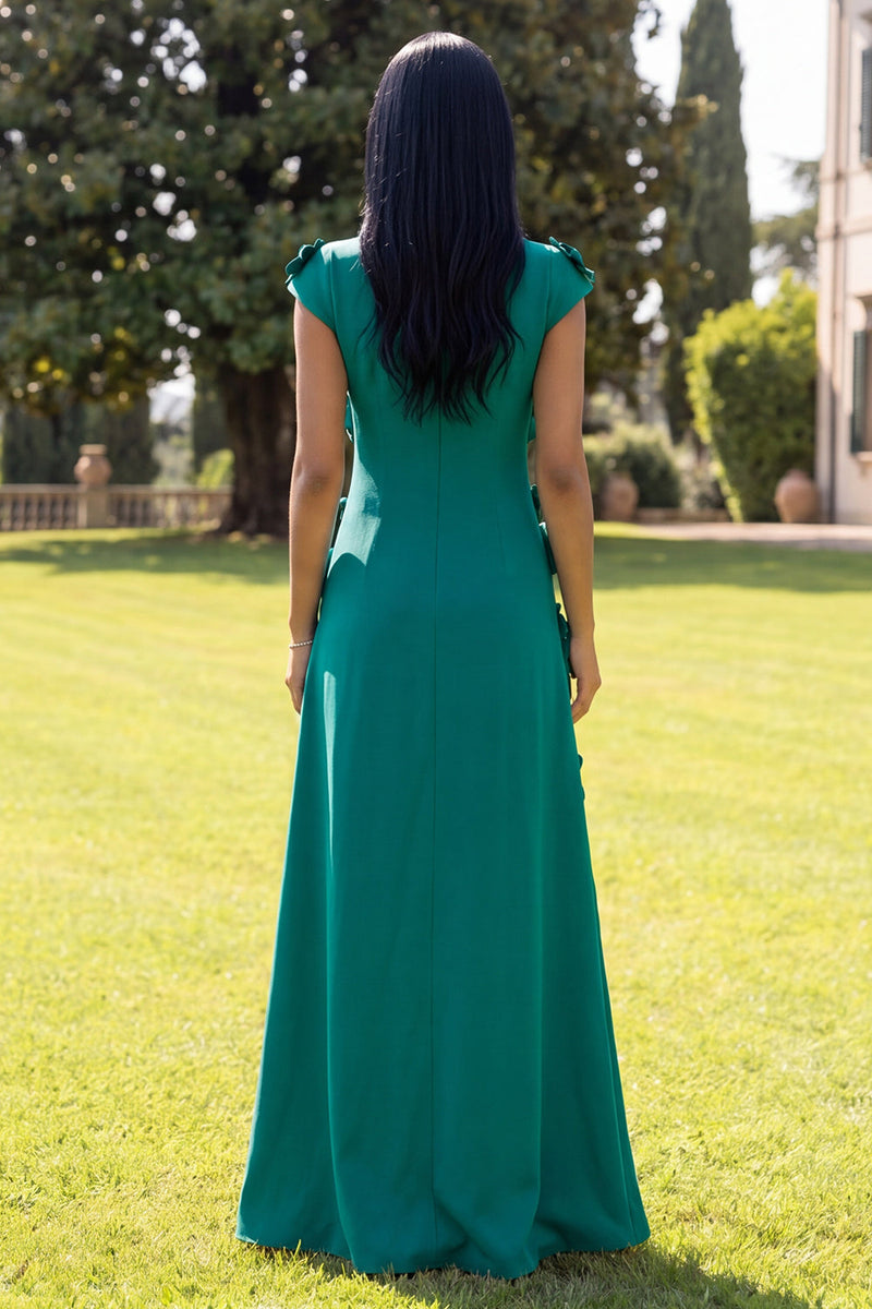 Load image into Gallery viewer, Butter Yellow Round Neck A Line Floral Long Formal Dress with Sleeves