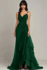 Load image into Gallery viewer, Dark Brown Spaghetti Straps Chiffon Ruffled Long Formal Dress