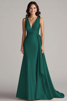 Load image into Gallery viewer, Champagne V-Neck Mermaid Satin Long Formal Dress