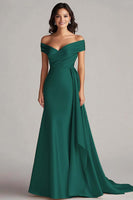 Load image into Gallery viewer, Champagne Off the Shoulder Mermaid Satin Long Formal Dress