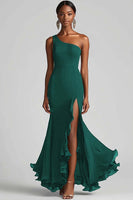 Load image into Gallery viewer, Black Mermaid One Shoulder Chiffon Long Formal Dress with Slit