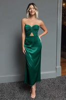 Load image into Gallery viewer, Dark Navy Satin Sweetheart Cut Out Sheath Long Formal Dress